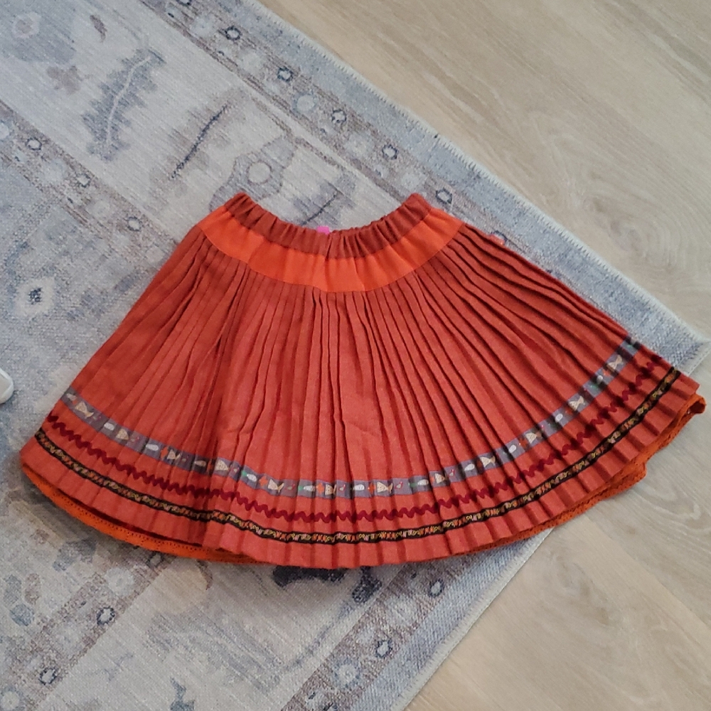 Oilily Girls Orange Pleated Designer Skirt Sz11-12y/152